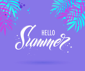 Fototapeta na wymiar Hello Summer handwritten lettering. Hello Summer typography vector design for greeting cards and poster. Design template celebration. Vector illustration.