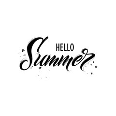 Hello Summer handwritten lettering. Hello Summer typography vector design for greeting cards and poster. Design template celebration. Vector illustration.