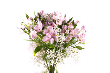  bouquet of purple small flowers in vase isolated on white