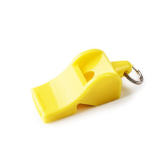 Yellow whistle isolated on white background