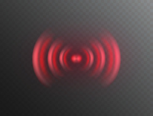 Alarm sign isolated on transparent background. Vector pain wave icon. Red 3d fire evacuation siren or sound alert safety system..