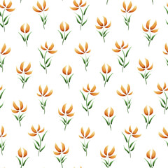 Yellow gouache spring floral pattern 