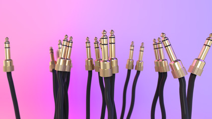 Jack audio connectors hanging in the air 3d render