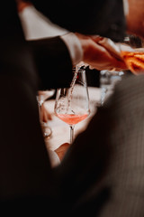 White and rose wine close up view glass and carafe wine. 