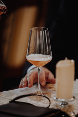 White and rose wine close up view glass and carafe wine. 