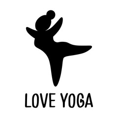 woman body silhouette on white background, love yoga slogan, editable vector illustration for sport decoration, banner, print, poster