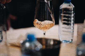 White and rose wine close up view glass and carafe wine. 