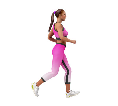 dayly fitness concept girl runs 3d render on white no shadow