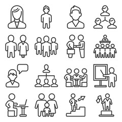 Management and Business Persons Icons Set. Line Style Vector