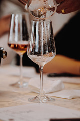 White and rose wine close up view glass and carafe wine. 