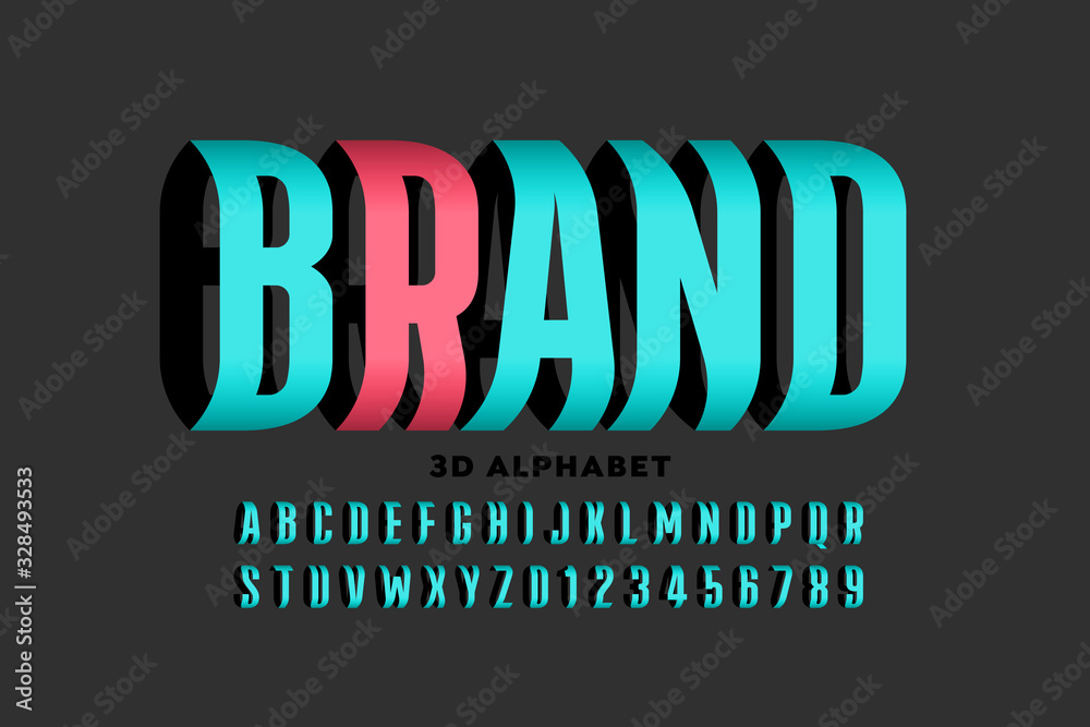Fototapete three dimensional style font design, alphabet letters and numbers