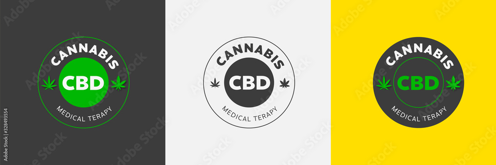 Poster graphic emblem with sativa and indica on a colored background in the center of the circle.