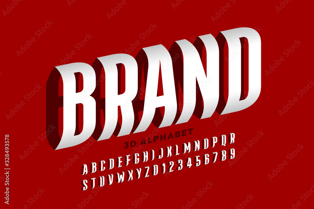 Fototapete three dimensional style font design, alphabet letters and numbers
