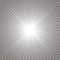 Glow isolated white transparent light effect, lens flare, explosion, shine, line, sun flare, spark and stars. Abstract design of special effect element. Shining ray with lightning