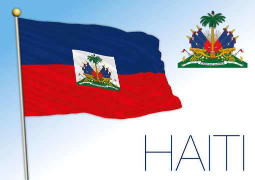 Haiti official national flag and coat of arms, central america, vector illustration