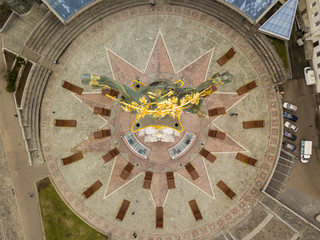 Aerial drone view. Monument on Independence Square in Kiev