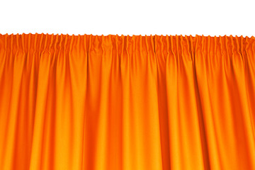 Orange color draping curtains against white background