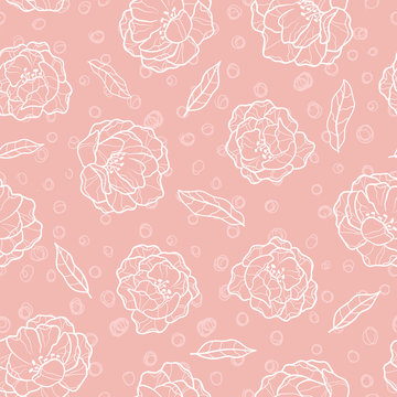Elegant hand drawn peonies seamless pattern, lovely floral background, great for textiles, banners, wallpapers, wrapping - vector design