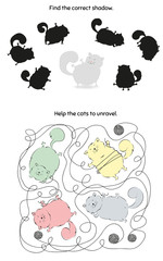 Educational game for children with a cute cat. Cartoon vector illustration.