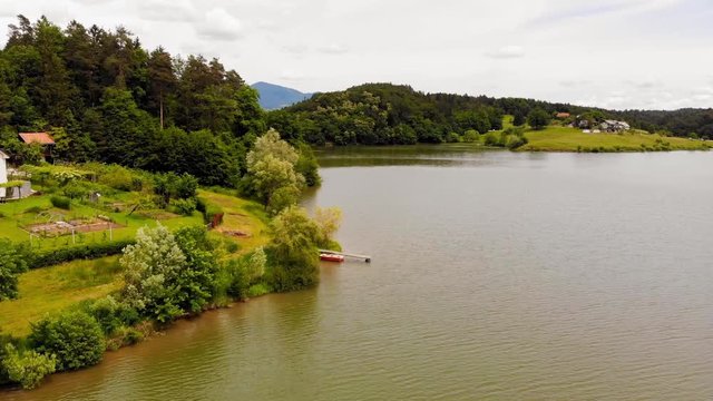 fly over Smartinsko Lake, Celje, one of the largest artificial lakes in Slovenia