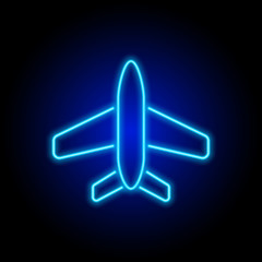 neon airplane icon on black blue background