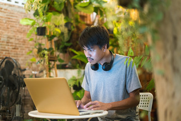 Young man working on laptop