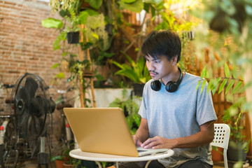 Young man working on laptop