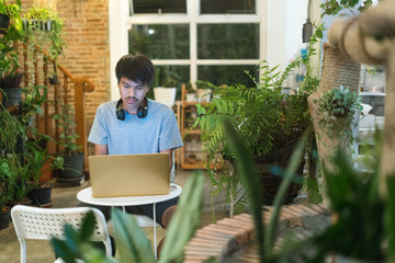 Young man working on laptop