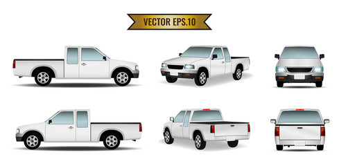 Set cars white realistic isolate on the background. Ready to apply to your design. Vector illustration.