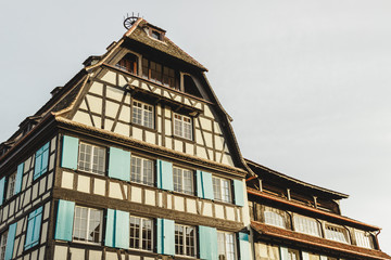 Nice details of the city of Strasbourg (France). Houses with decorated failures.