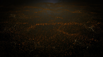 Abstract premium gold Dust Particles wave shining black background 3d rendering