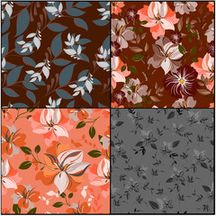 Vector spring abstract background flowers seamless pattern