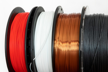 3D printing filament reels isolated over white background