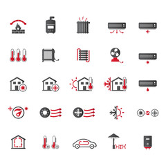 Heating and cooling systems icon set	