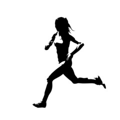 Fototapeta na wymiar Running woman, abstract isolated vector silhouette. Ink drawing, side view