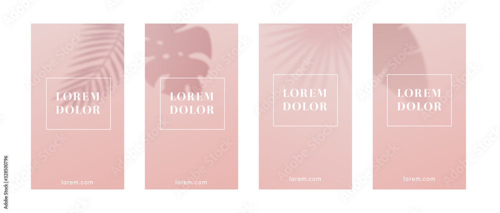 Poster pink mobile background or template with leaf shadow.