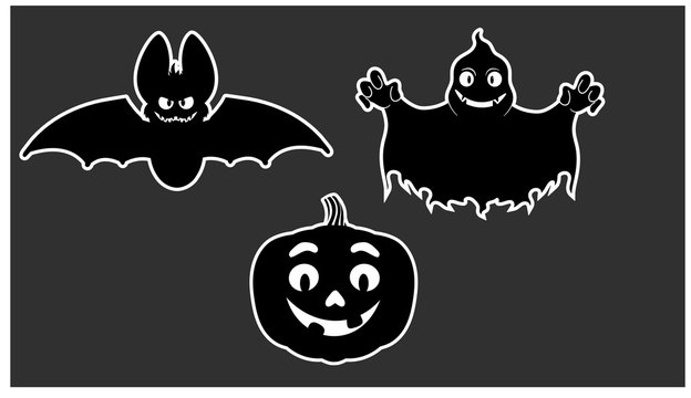 set of shadow for halloween bat, ghost and pumpkin.isolated on black background.Vector stock image