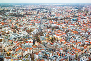 Fototapeta na wymiar Aerial view of central Berlin from the top of TY tower