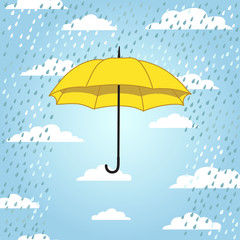 Romantic card with umbrella and rain. Vector illustration