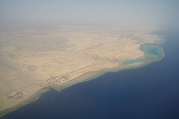 Top view on the desert of Egypt.Rred sea. Aerial view from the plane