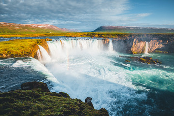 Attractive scene of powerful Godafoss cascade. Location place Bardardalur valley, Skjalfandafljot...