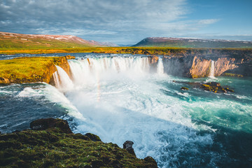 Attractive scene of powerful Godafoss cascade. Location place Bardardalur valley, Skjalfandafljot river, Iceland, Europe.