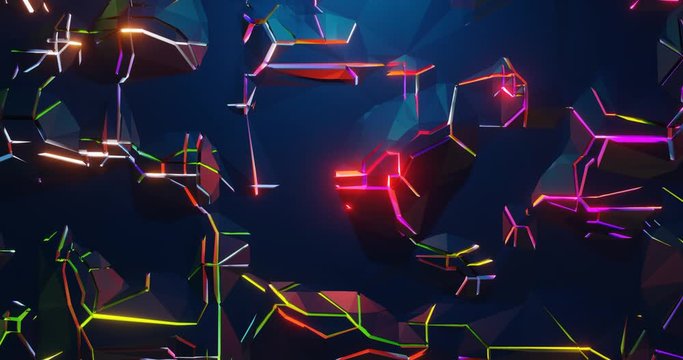 4K, 3D animierter Hintergrund, Hauptfarbe Blau mit rot & gelbgl&uuml;henden Bereichen