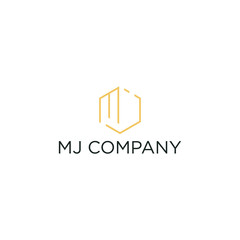 MJ letter logo with line and hexagon shape design concept