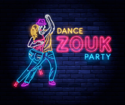 Zouk dance party colorful neon banner