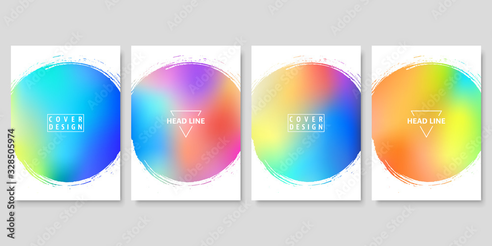 Wall mural set of colorful circular gradient backgrounds with brush strokes. vector cover design templates.