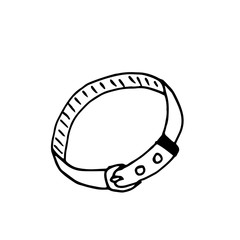 Dog's collar isolated on white background. Simple line hand drawn illustration in cartoon doodle style
