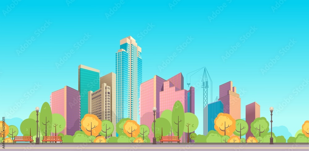 Wall mural City landscape horizontal day vector banner