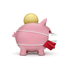 Poland healthcare savings. Piggy bank with face mask. 3D Render