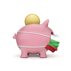 Bulgaria healthcare savings. Piggy bank with face mask. 3D Render
